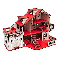 Кукольный домик с гаражом Iwoodplay ЭД-017 красный